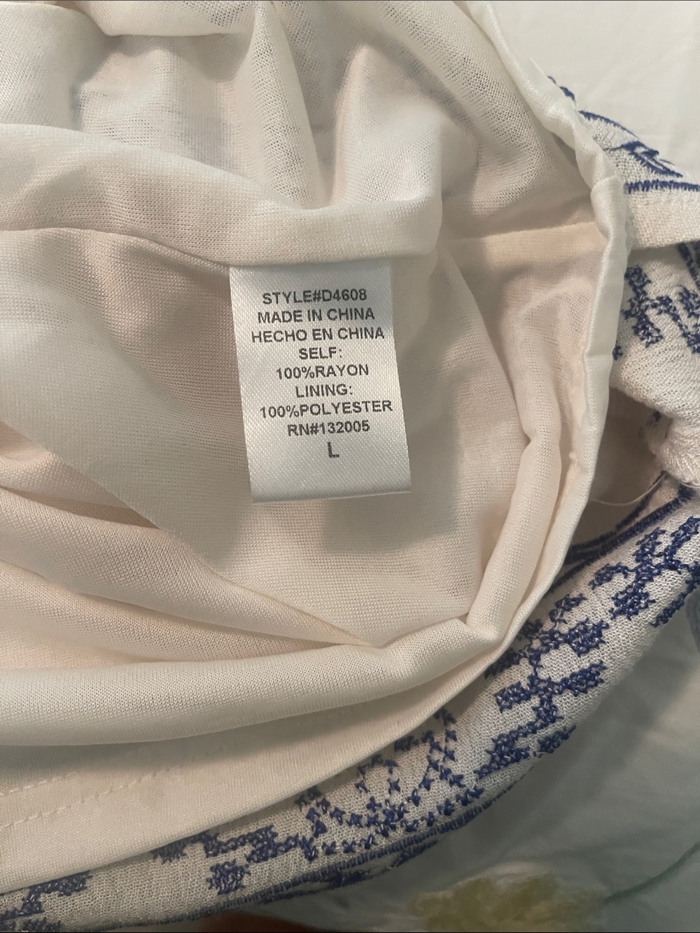 entro Cream Dress with Blue Embroidery - Picture 7 of 7